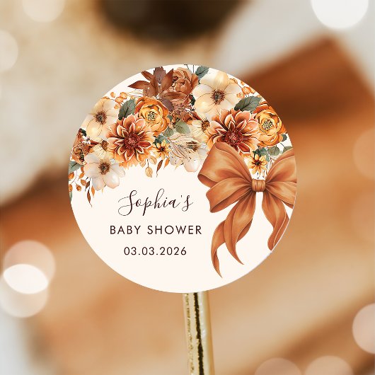Boho Rustic Fall Floral Baby Shower  ラウンドシール