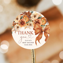 Boho Rustic Fall Floral Baby Shower  ラウンドシール