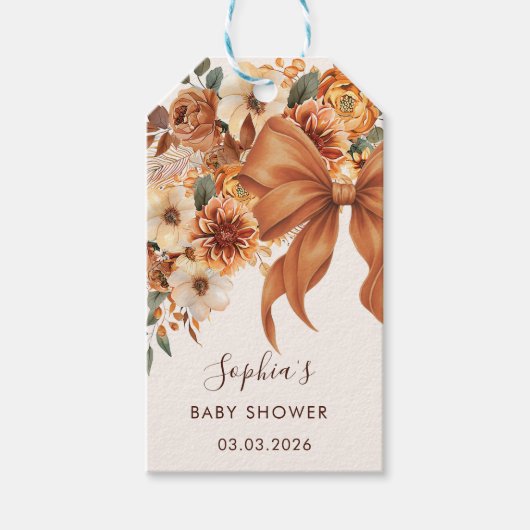 Boho Rustic Fall Floral Baby Shower Party ギフトタグ (正面)