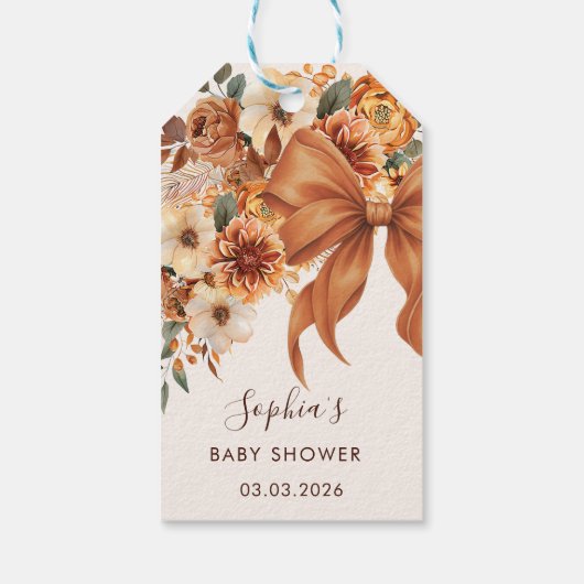 Boho Rustic Fall Floral Baby Shower Party ギフトタグ (裏面)