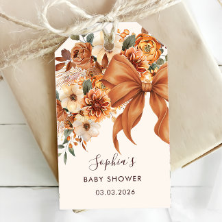 Boho Rustic Fall Floral Baby Shower Party ギフトタグ