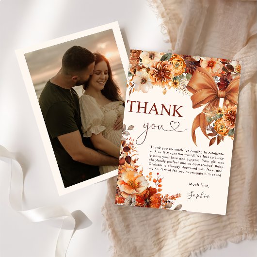 Boho Rustic Fall Floral Baby Shower Thank You Card 招待状