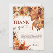 Boho Rustic Fall Floral Baby Shower Thank You Card 招待状 (正面)