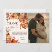Boho Rustic Fall Floral Baby Shower Thank You Card 招待状 (正面)