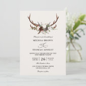 Boho Rustic Floral Antlers Budget QR Code Wedding 招待状 (スタンド正面)