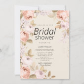 Boho rustic pink coral ivory floral Bridal Shower 招待状 (正面)