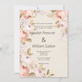 Boho rustic pink coral mauve ivory floral Wedding  招待状 (正面)