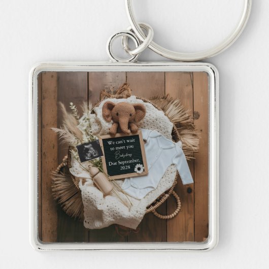 boho rustic pregnancy announcement keepsake  キーホルダー (正面)