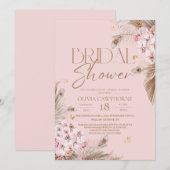 Boho Rustic Rose Pink Bridal Shower Invitation 招待状 (正面/裏面)