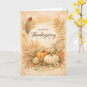 Boho Rustic Thanksgiving Pumpkin Harvest  カード (黄色い花)