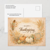 Boho Rustic Thanksgiving Pumpkin Harvest シーズンポストカード (正面/裏面)