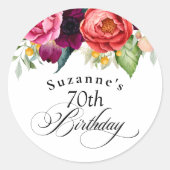 Boho Rustic Watercolor Floral 70th Birthday Party ラウンドシール (正面)