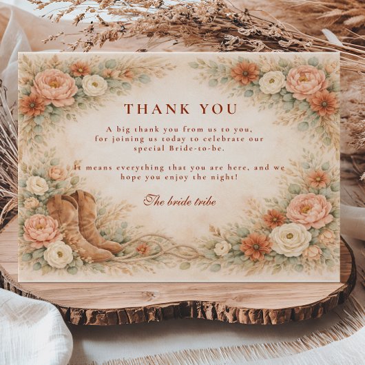 Boho Rustic Western Bridal Shower サンキューカード