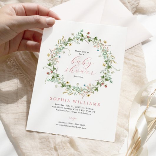 Boho Rustic Wildflowers Baby Shower Invitation 招待状