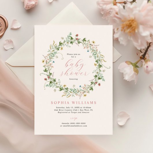 Boho Rustic Wildflowers Baby Shower Invitation 招待状