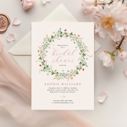 Boho Rustic Wildflowers Bridal Shower Invitation 招待状