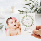 Boho Rustic Wildflowers Photo Baptism Invitation 招待状