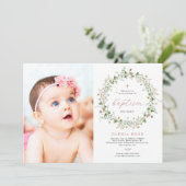 Boho Rustic Wildflowers Photo Baptism Invitation 招待状 (スタンド正面)