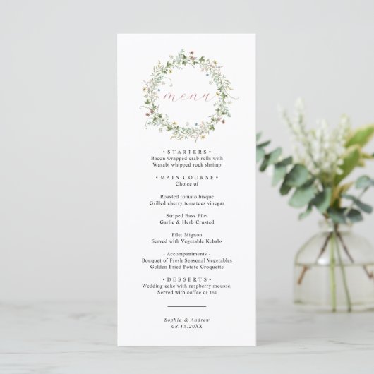 Boho Rustic Wildflowers Wedding Menu メニュー (スタンド正面)