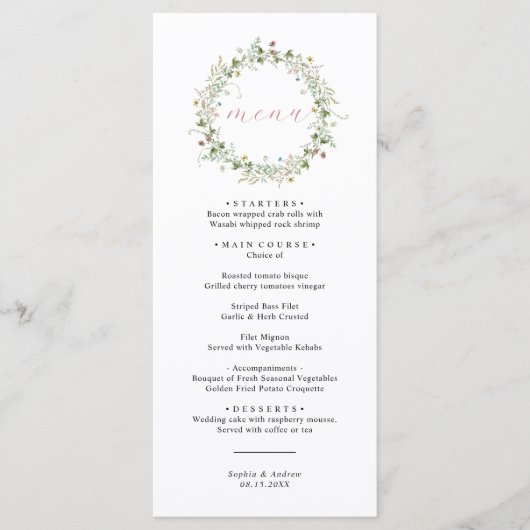 Boho Rustic Wildflowers Wedding Menu メニュー (正面)