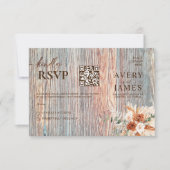 Boho Rustic Wood Grain QR Code RSVP Card (正面)