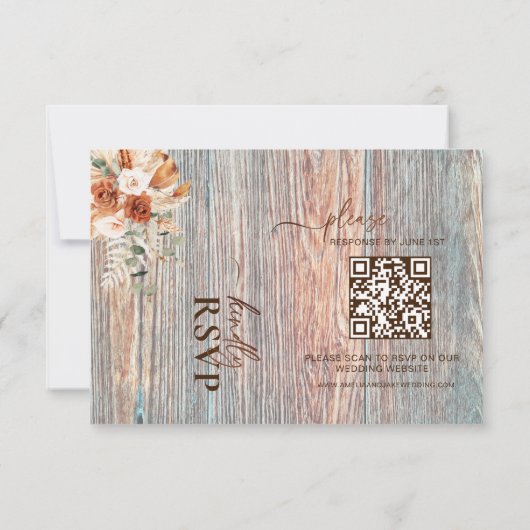 Boho Rustic Wood Grain QR Code RSVP Card (裏面)