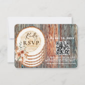 Boho Rustic Wood Slice RSVP Card with QR Code (正面)