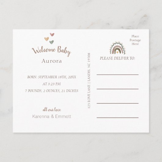 Boho Safari写真誕生のお知らせポストカード 案内ポストカード (裏面)