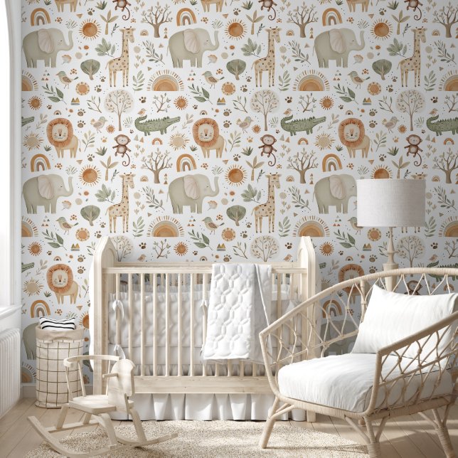 Boho Safari Animal Baby Kids Room Nursery 壁紙 (キッズ)