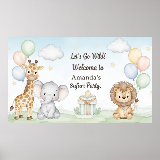 Boho Safari Animals 1st Birthday Paper Poster ポスター (正面)