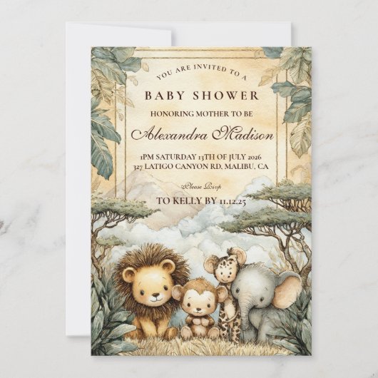 Boho Safari Animals Baby Shower 招待状 (正面)