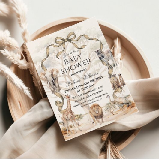 Boho Safari Animals Beige Neutral Baby Shower 招待状