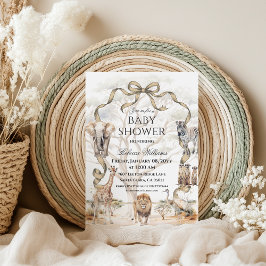 Boho Safari Animals Beige Neutral Baby Shower 招待状