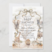Boho Safari Animals Beige Neutral Baby Shower 招待状 (正面)