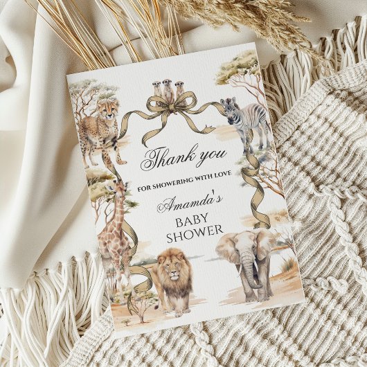 Boho Safari Animals Gender Neutral Baby Shower サンキューカード