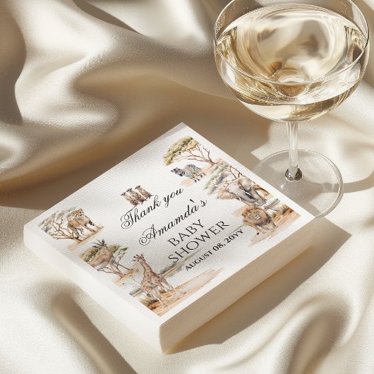 Boho Safari Animals Gender Neutral Baby Shower スタンダードランチョンナプキン