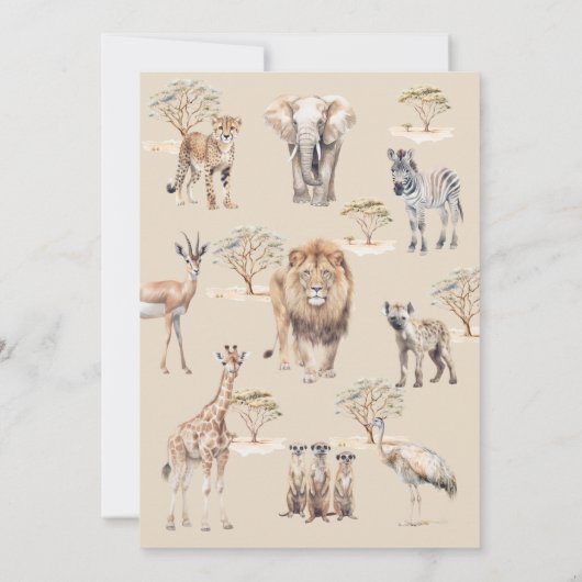 Boho Safari Animals Gender Neutral Baby Shower 招待状 (裏面)