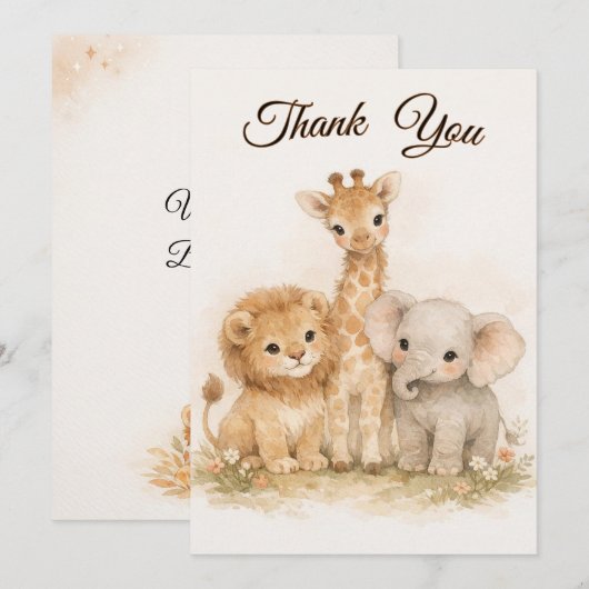 Boho Safari Animals Lion Giraffe Elephant Neutral 招待状 (正面/裏面)