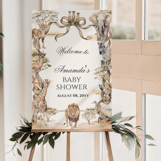 Boho Safari Animals Neutral Baby Shower Welcome ポスター