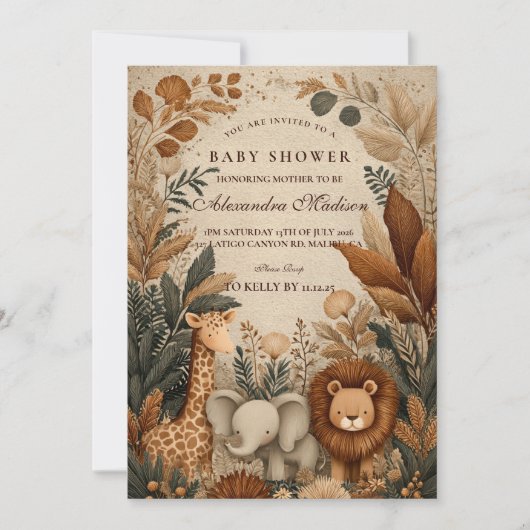 Boho Safari Baby Shower 招待状 (正面)