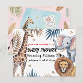 Boho Safari Baby Shower Invite - Pastel Animals ポストカード (正面/裏面)