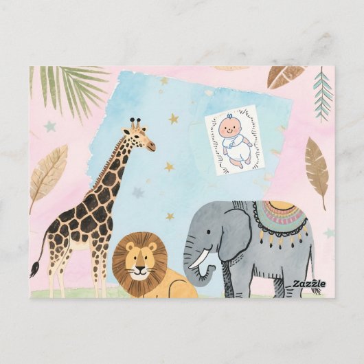Boho Safari Baby Shower Invite - Pastel Animals ポストカード (裏面)