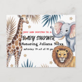 Boho Safari Baby Shower Invite - Pastel Animals ポストカード (正面)