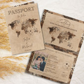Boho Safari Leopard Wedding Passport World Map 招待状