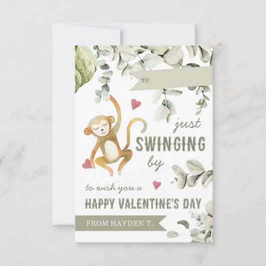 Boho Safari Monkey Classroom Valentines Day Card 招待状 (正面)