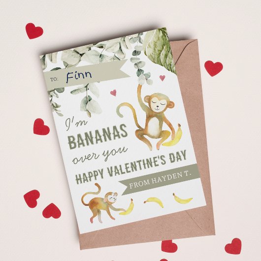 Boho Safari Monkey Classroom Valentines Day Card 招待状