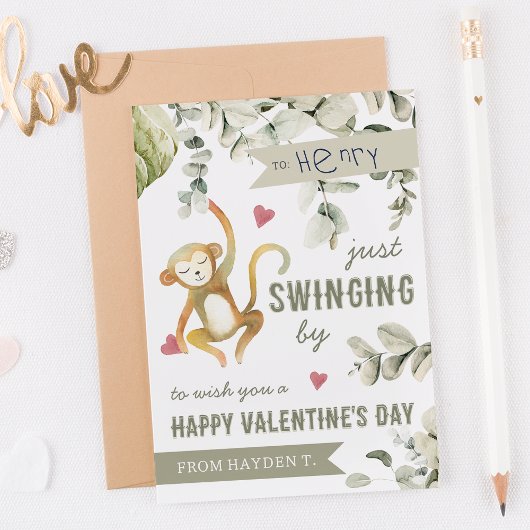 Boho Safari Monkey Classroom Valentines Day Card 招待状