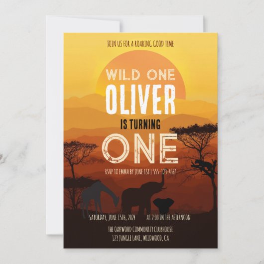 Boho Safari Sunset Wild One Birthday 招待状 (正面)