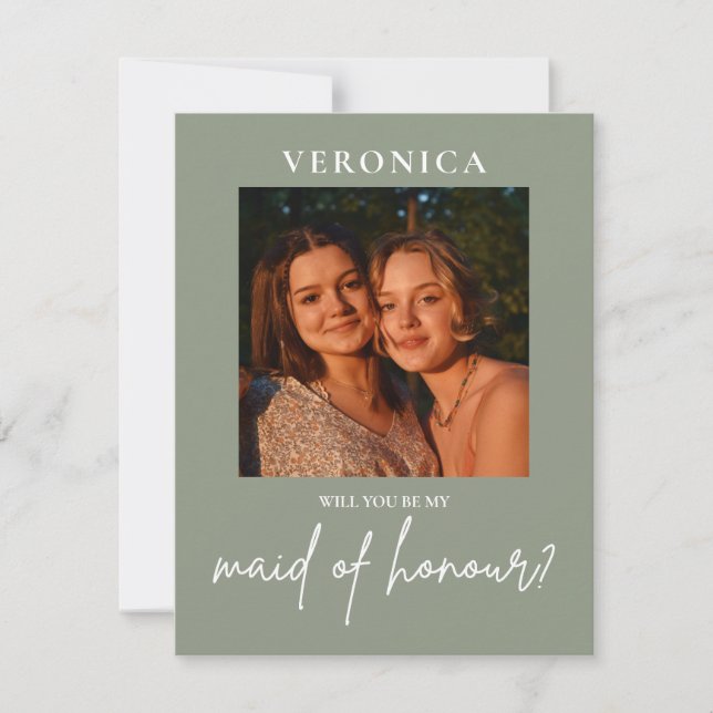 Boho Sageグリーンフォトメイド・オブ・オーナー（花嫁付き添い人）提案カード (正面)