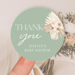 Boho Sageグリーンベイビーシャワーありがとう ラウンドシール